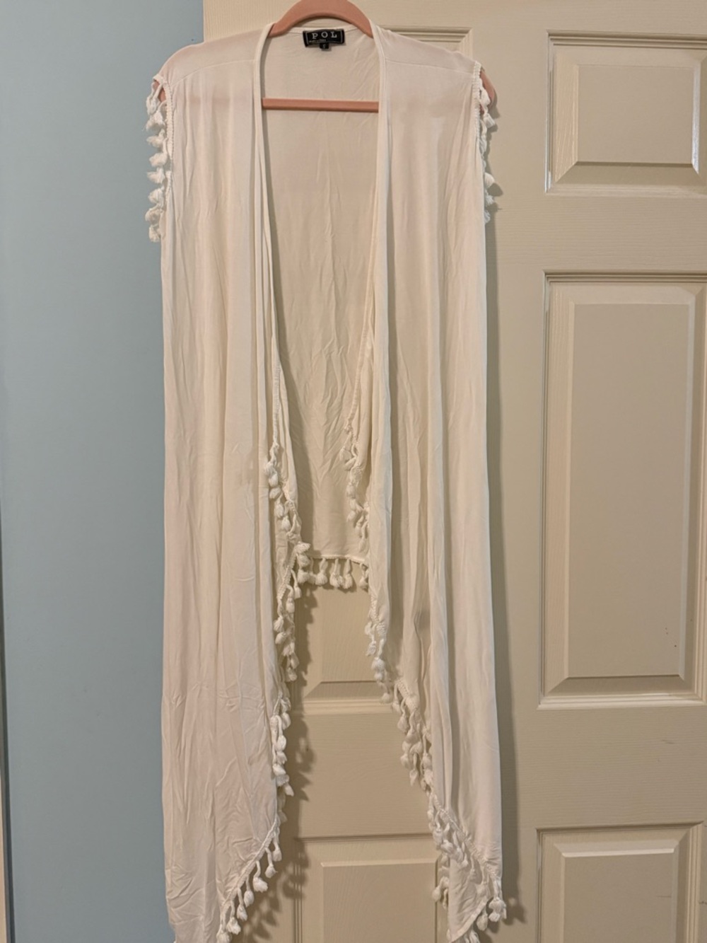 POL White Sleeveless Tassel Duster